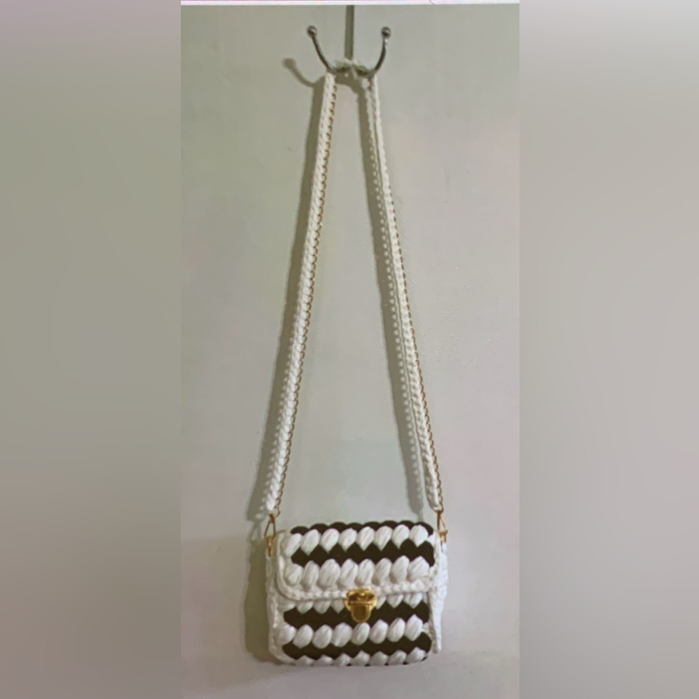 Black and White Chevron Crossbody Bag with Gold Accents